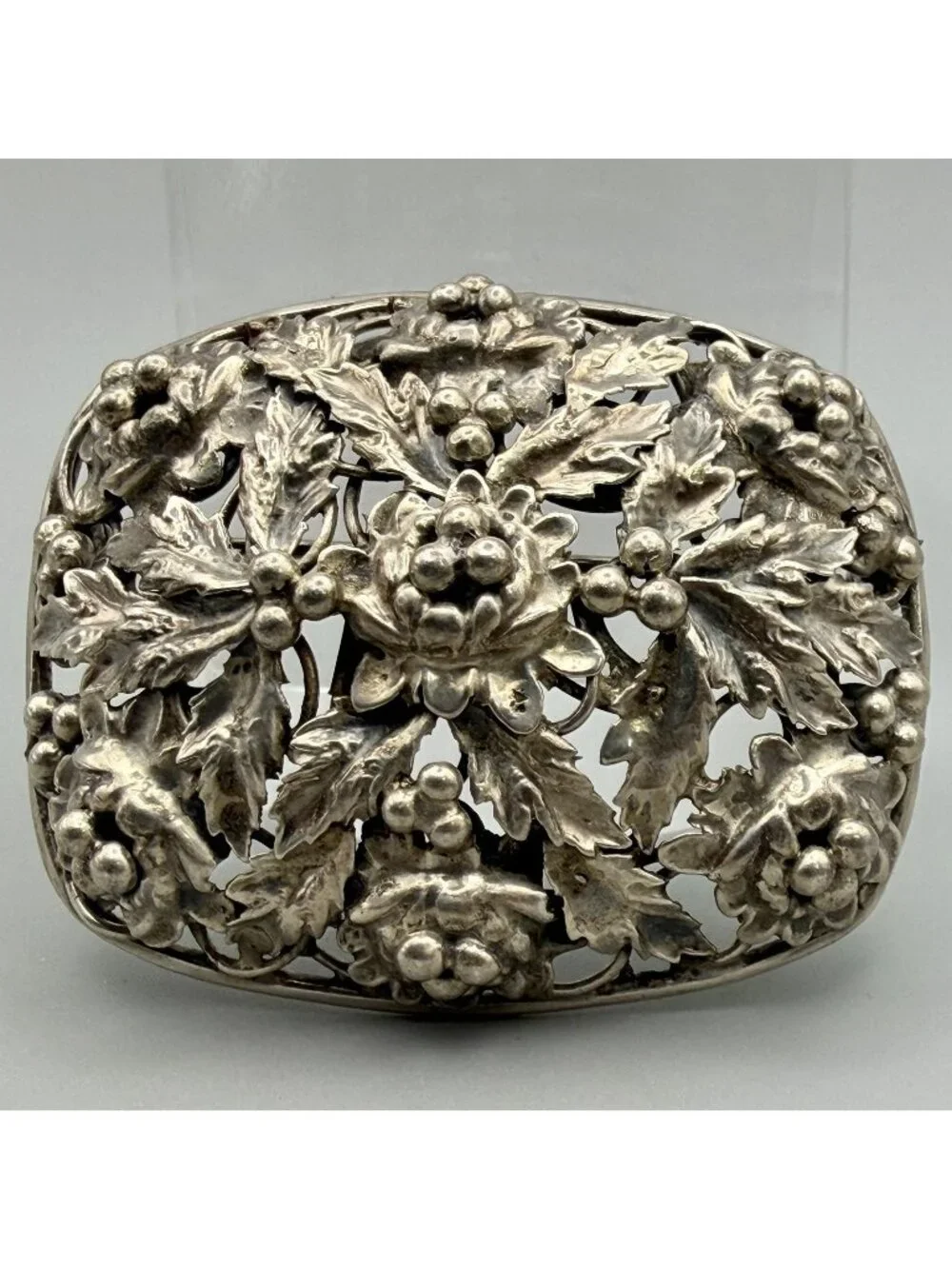Hobé Floral Openwork Brooch Sterling Silver Handmade Berry Pin Vintage